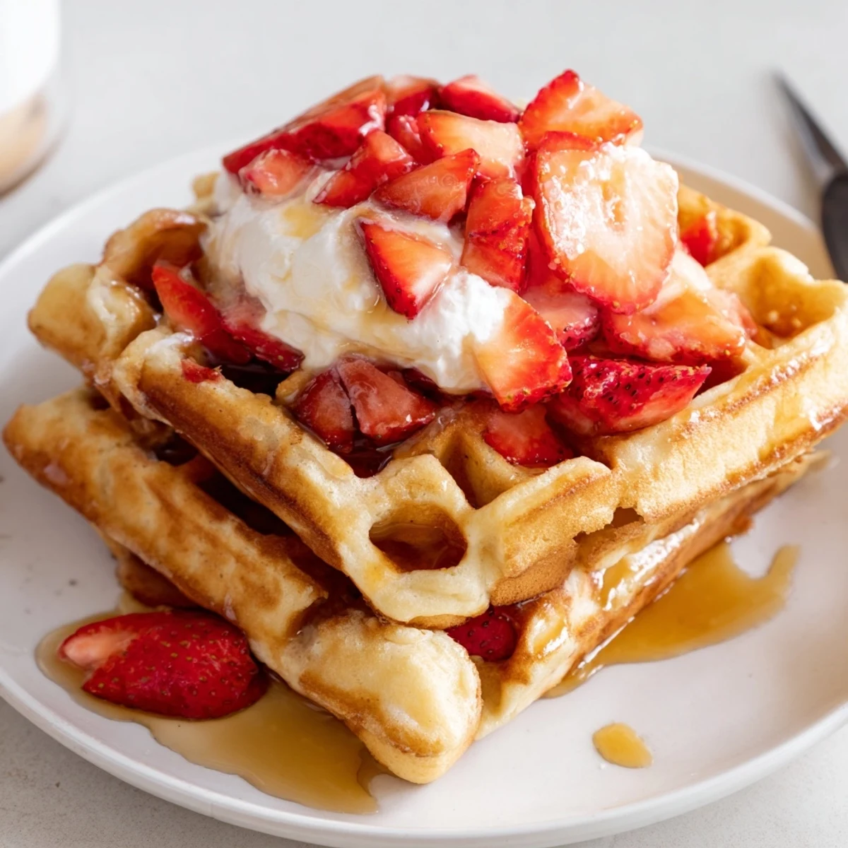 Fresh strawberry pieces folded in batter for classic Strawberry Waffles Recipe