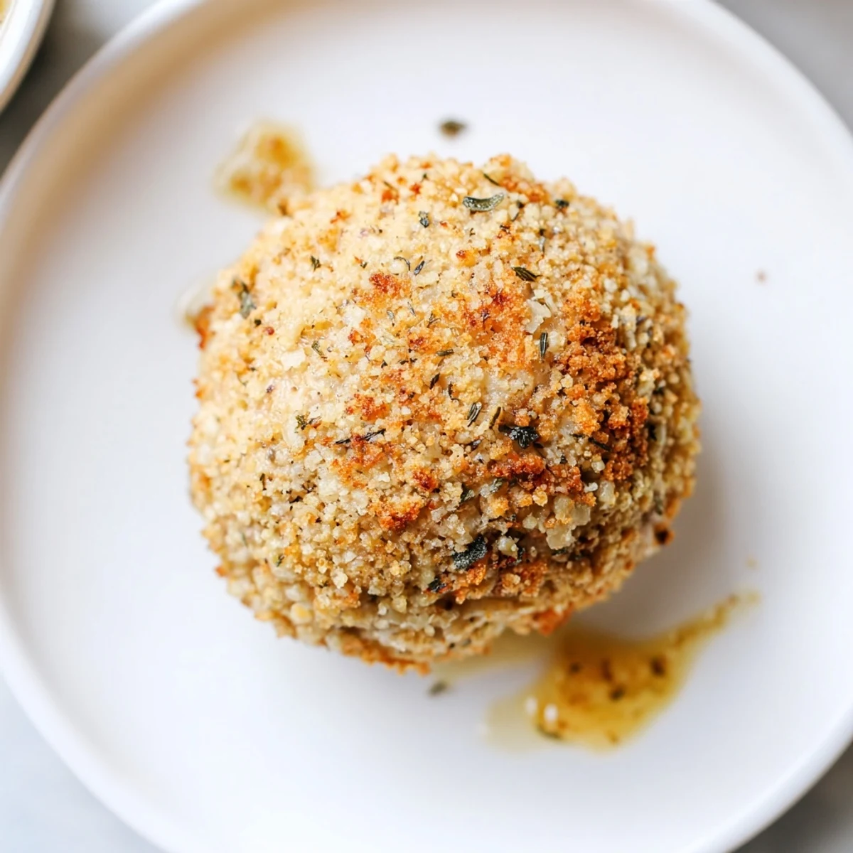 Warm Sage Onion Chicken Balls brushed with olive oil, served with honey-mustard  