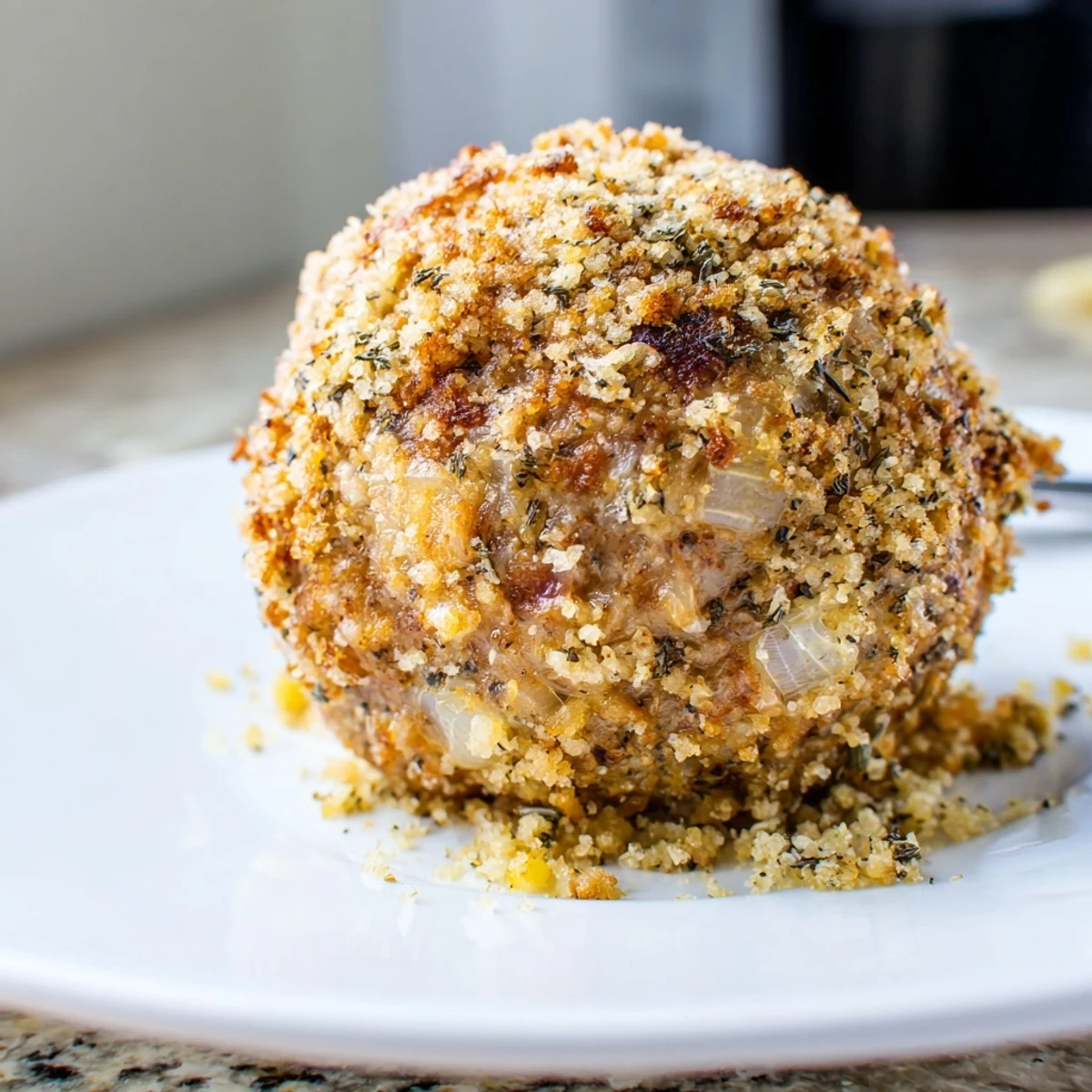 Sage Onion Chicken Balls sizzling golden on tray, aromatic sage and onions  