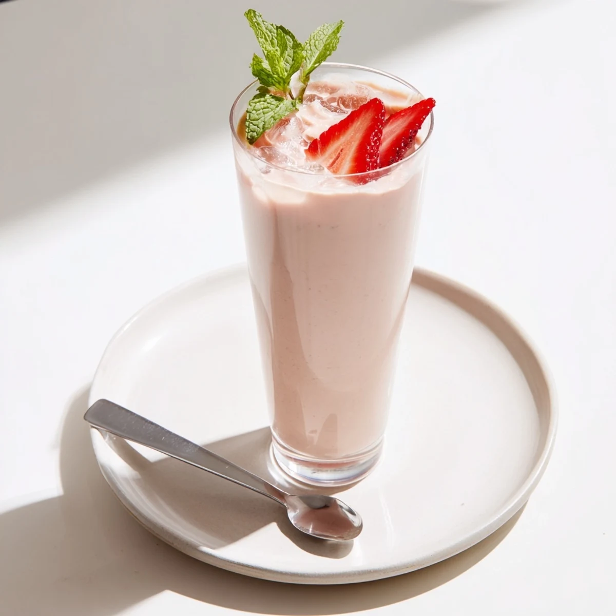 Quick Strawberry Coconut Cooler Recipe vegan, silky coconut milk base with crushed ice