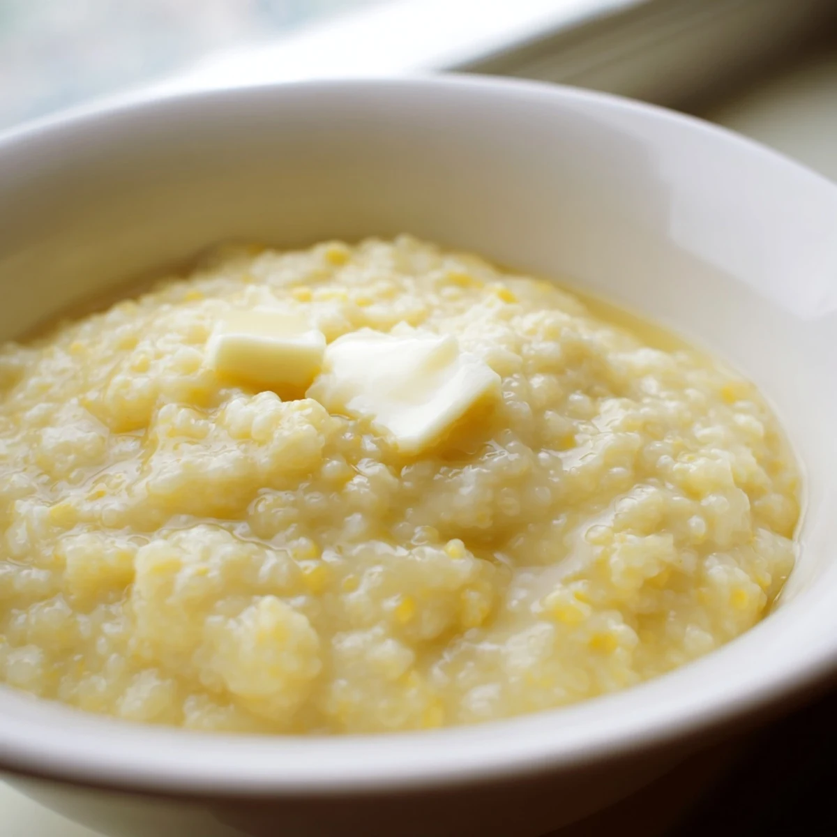 Steaming hot maize porridge simmered in a pot with butter and rich golden texture