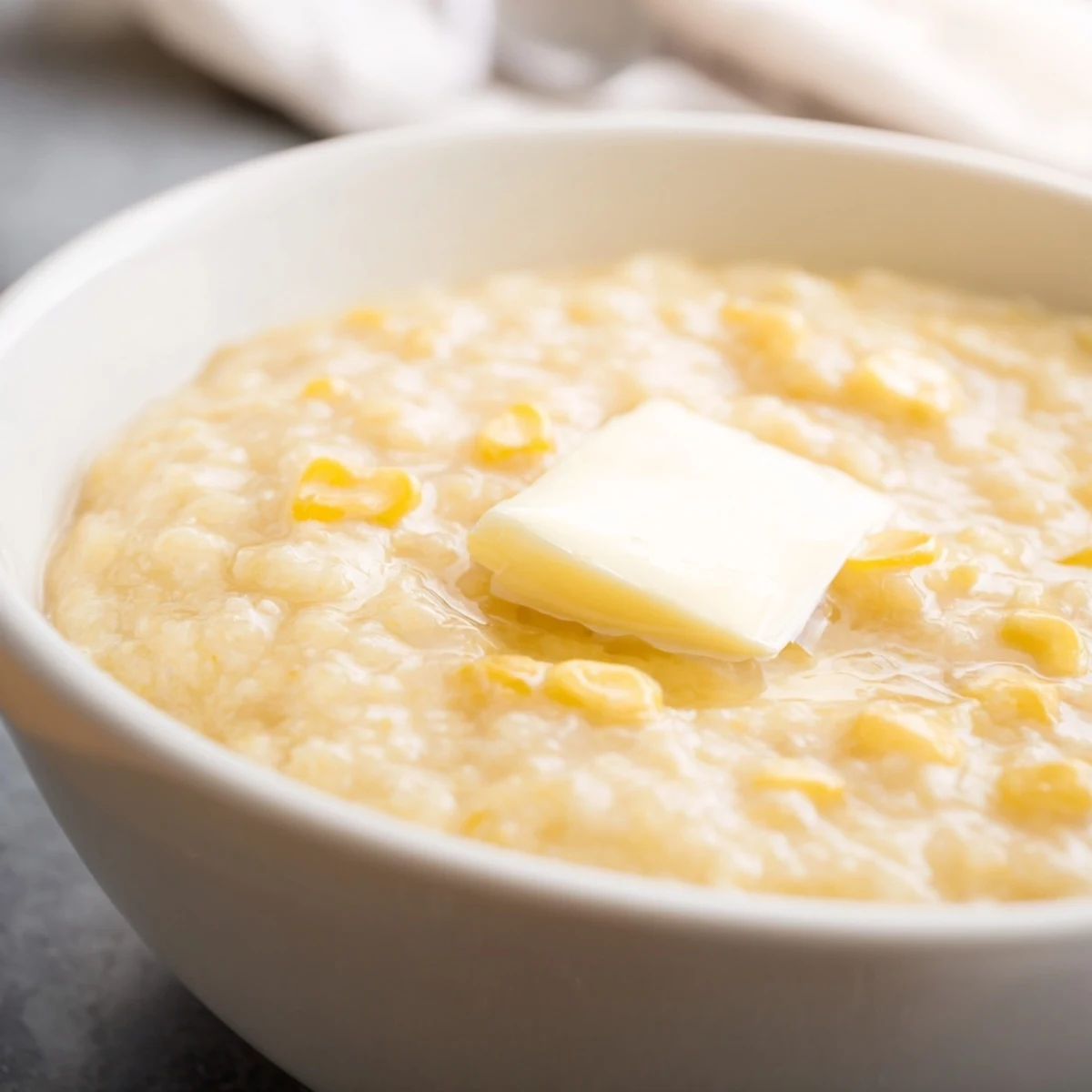 Savory maize porridge served with grated cheese and vegetables as a hearty warming side dish
