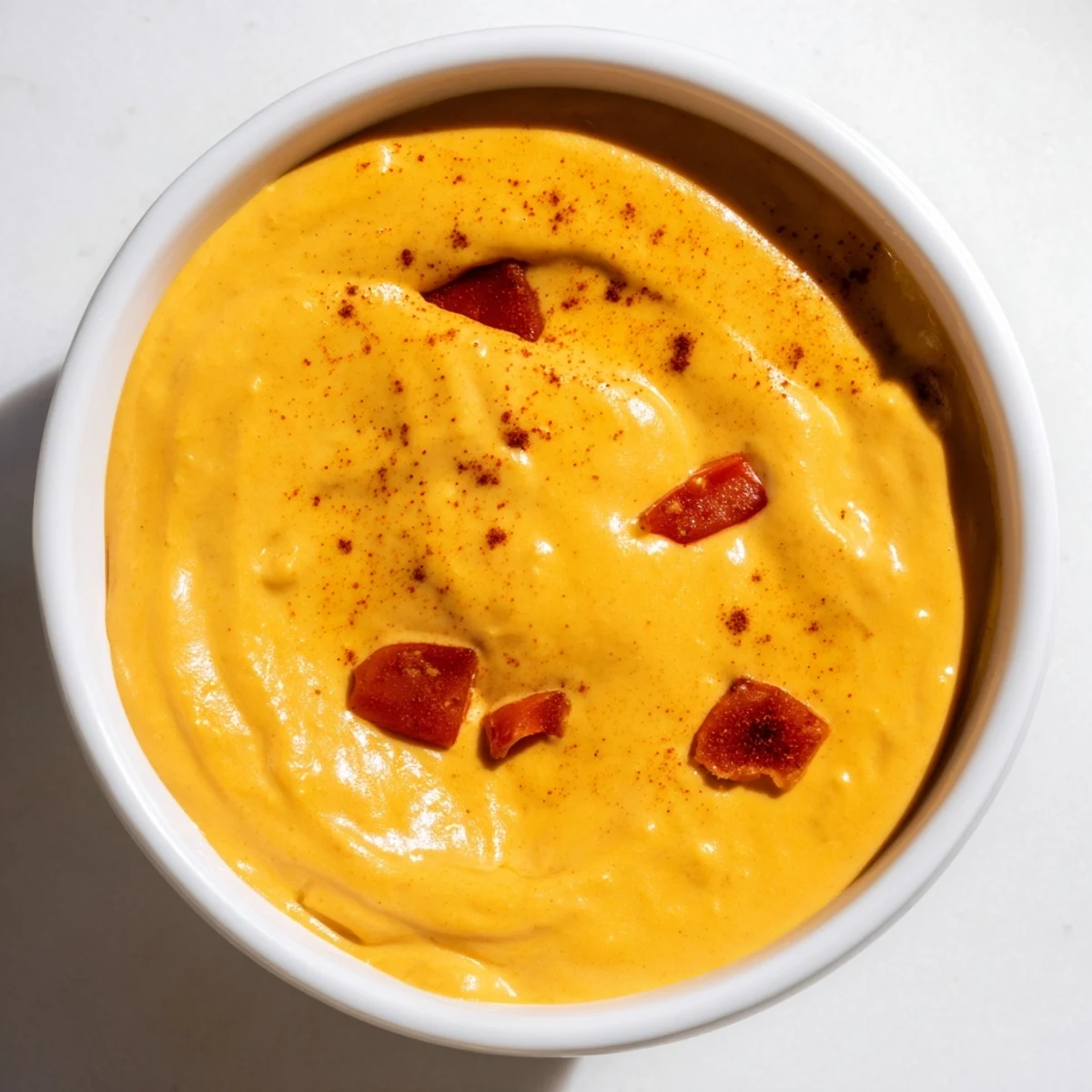 Creamy nacho cashew cheese sauce drizzled over crispy tortilla chips with fresh jalapeño slices