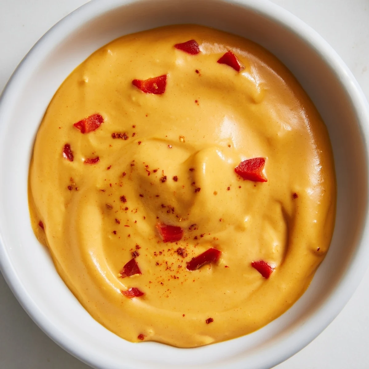 Golden vegan nacho cashew cheese sauce served warm in a bowl beside colorful vegetable crudités