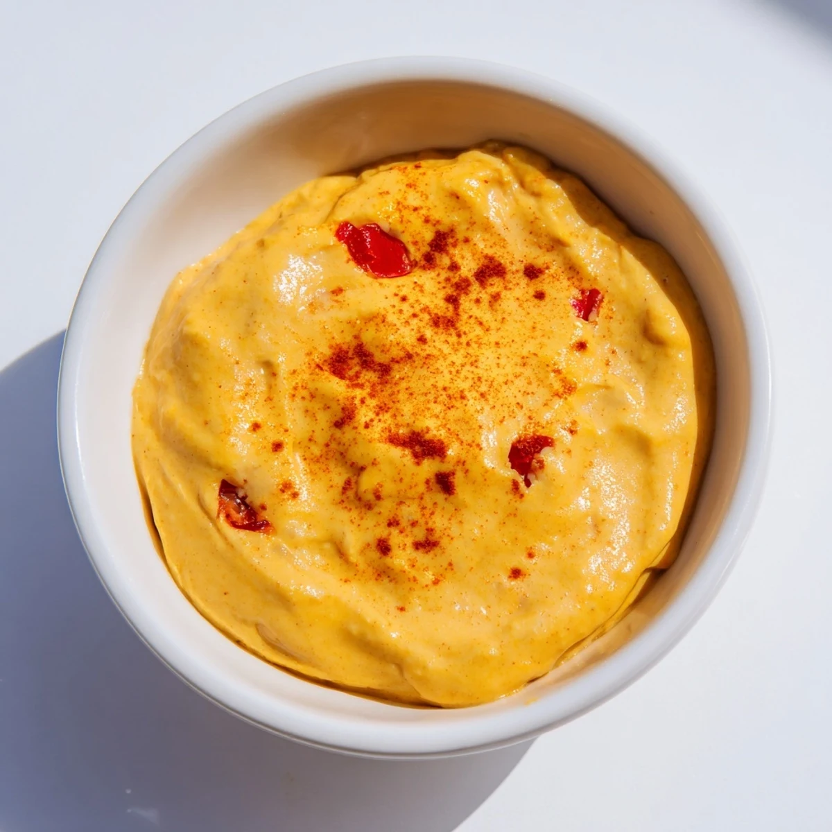 Smooth dairy-free nacho cashew cheese sauce being poured from a glass measuring cup onto loaded nachos