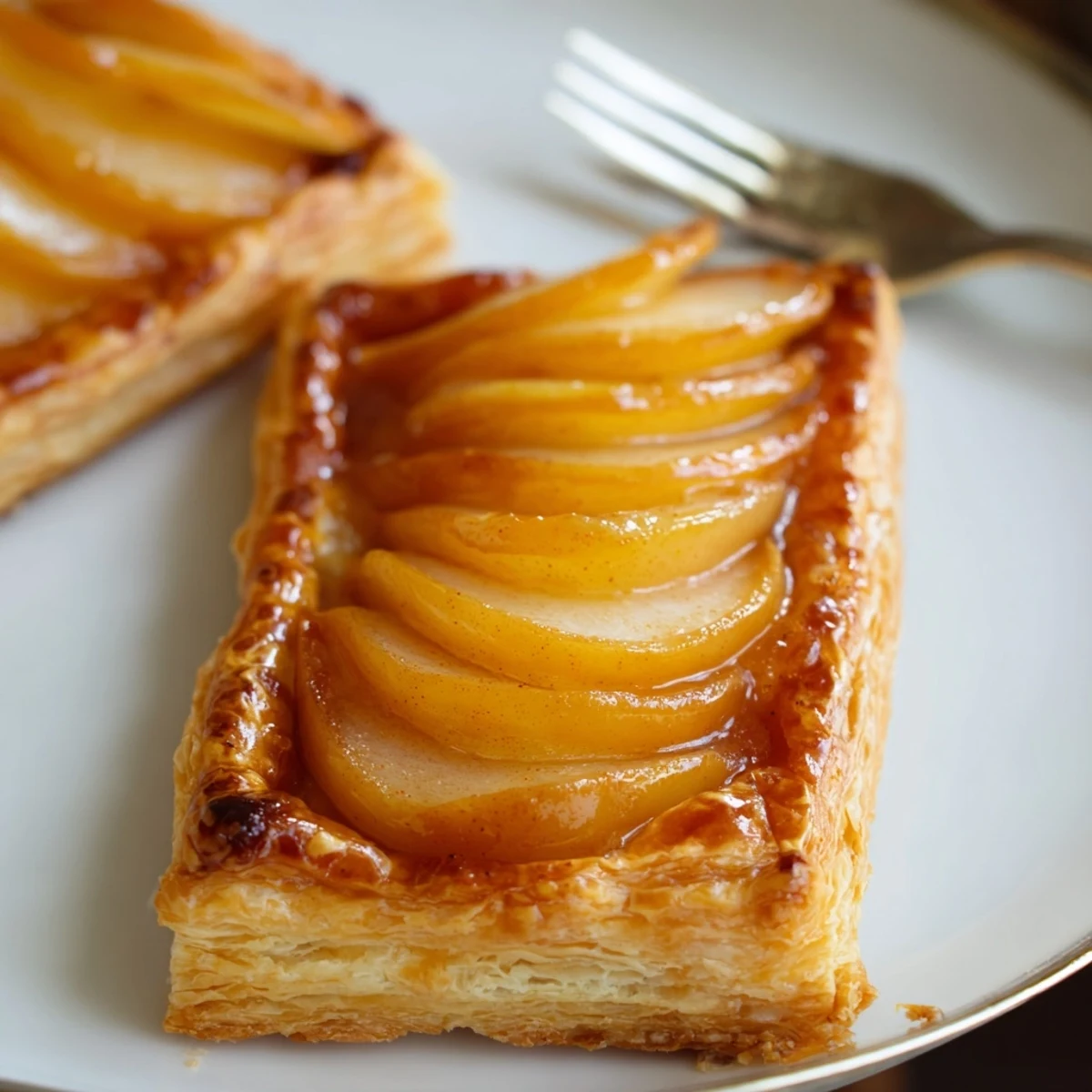 Crisp Pear Puff Pastry Recipe served warm with vanilla ice cream