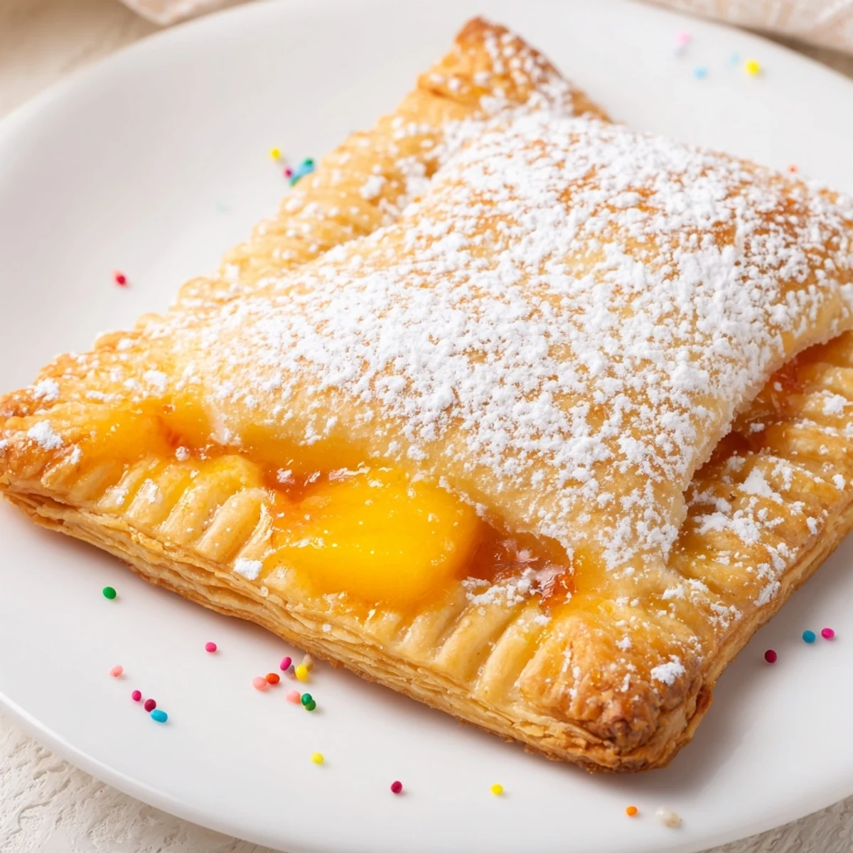 Warm Peach Pop Tarts Classic with flaky golden crust, juicy fruit filling.