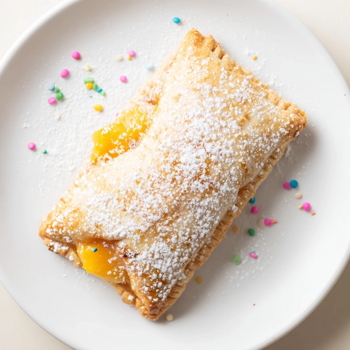 Peach Pop Tarts Classic glazed with vanilla, colorful sprinkles, cooling on a rack.