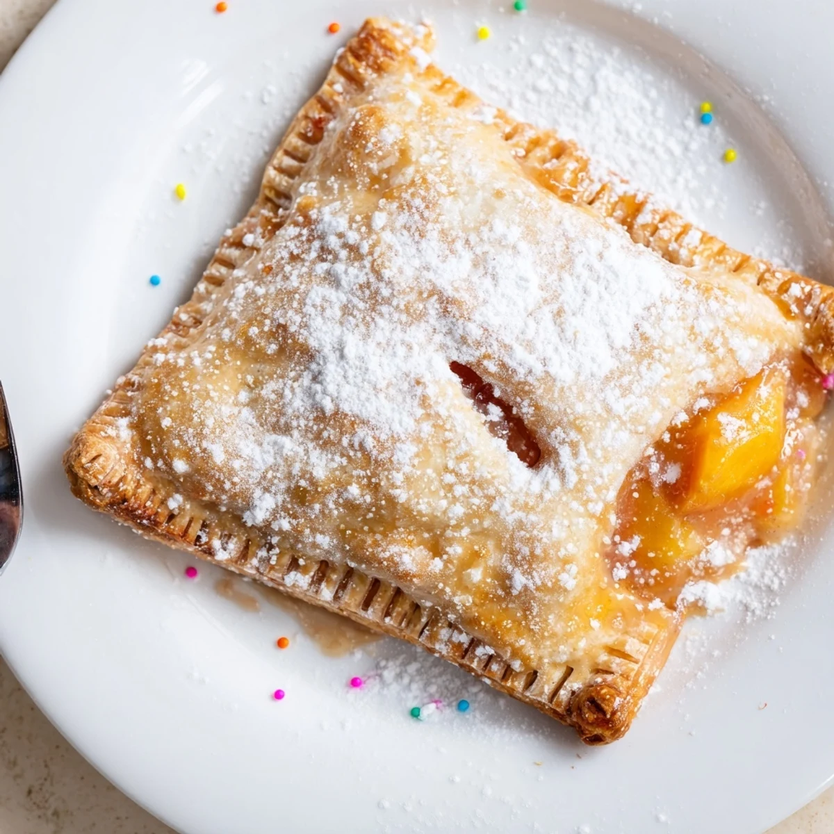 Buttery Peach Pop Tarts Classic, lightly browned edges, perfect morning snack.
