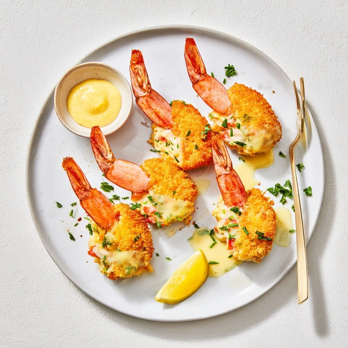 Bubbling Crab Cake Stuffed Shrimp With Cowboy Butter, smoky garlic aroma and buttery sheen