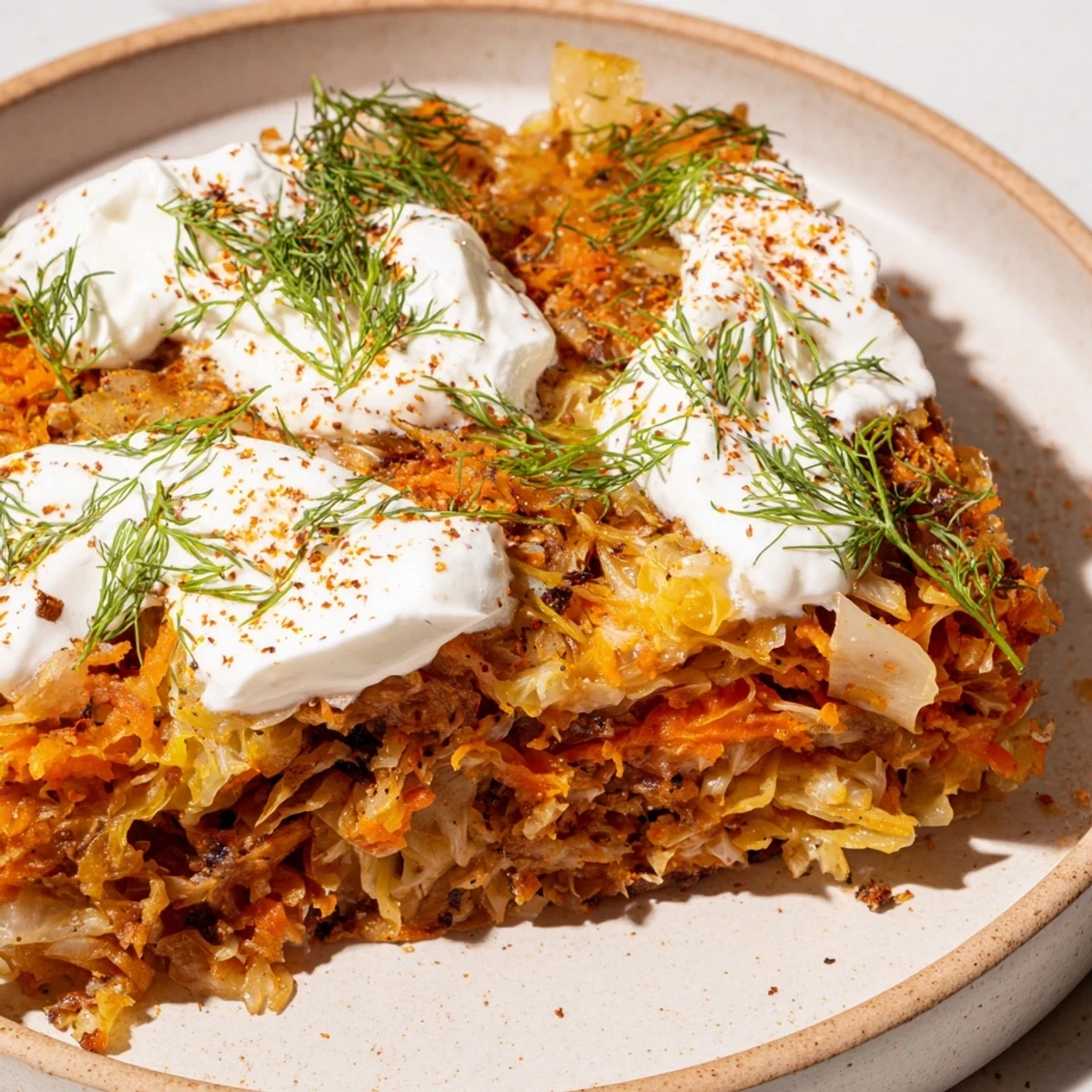 Hearty German casserole with layered cabbage and tangy sauerkraut bubbling in a baking dish