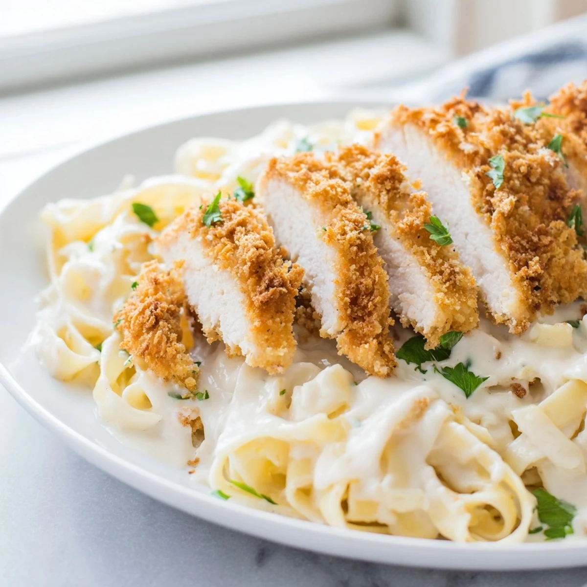 Crispy Chicken Alfredo Pasta