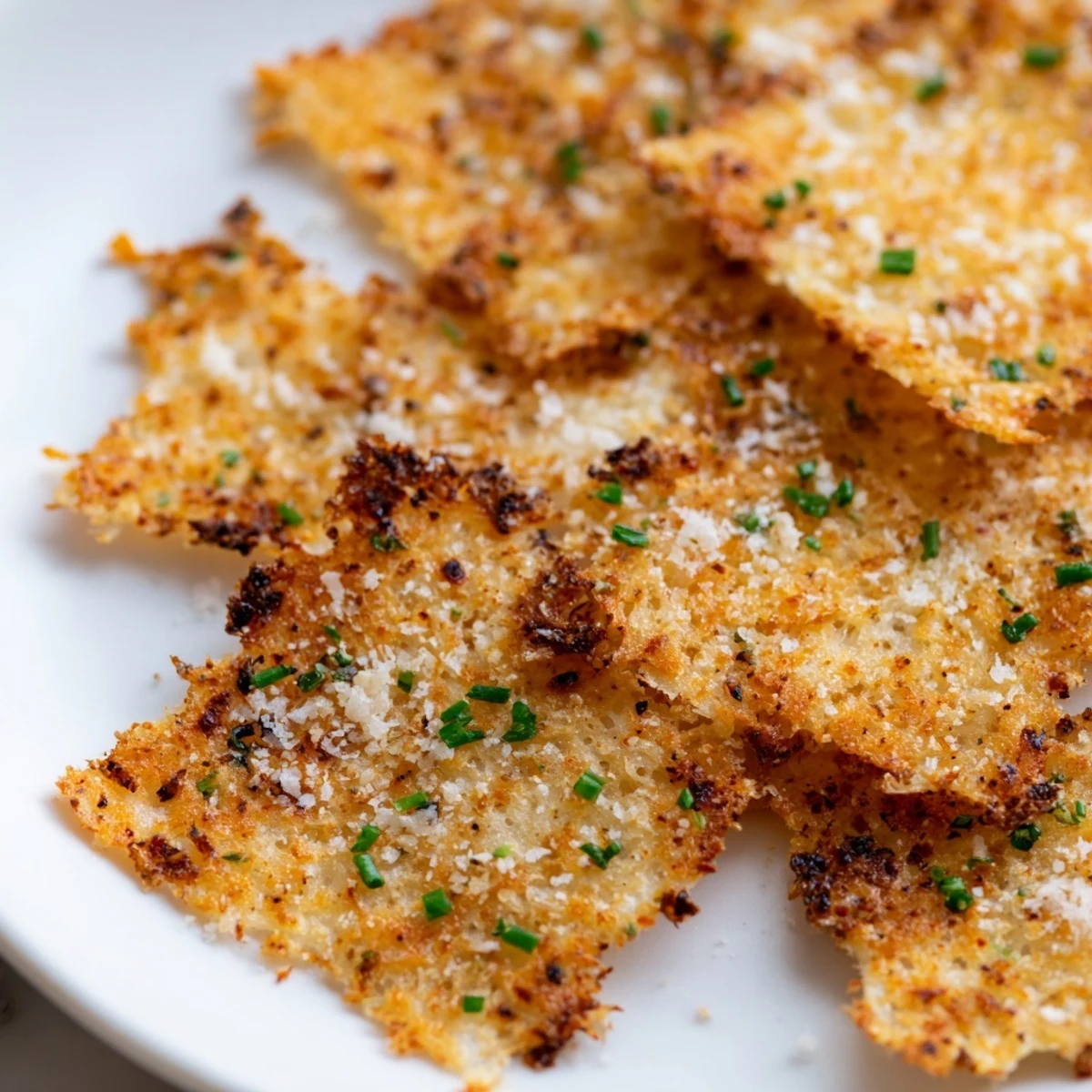 Golden crispy cottage cheese chips fresh from the oven on parchment paper
