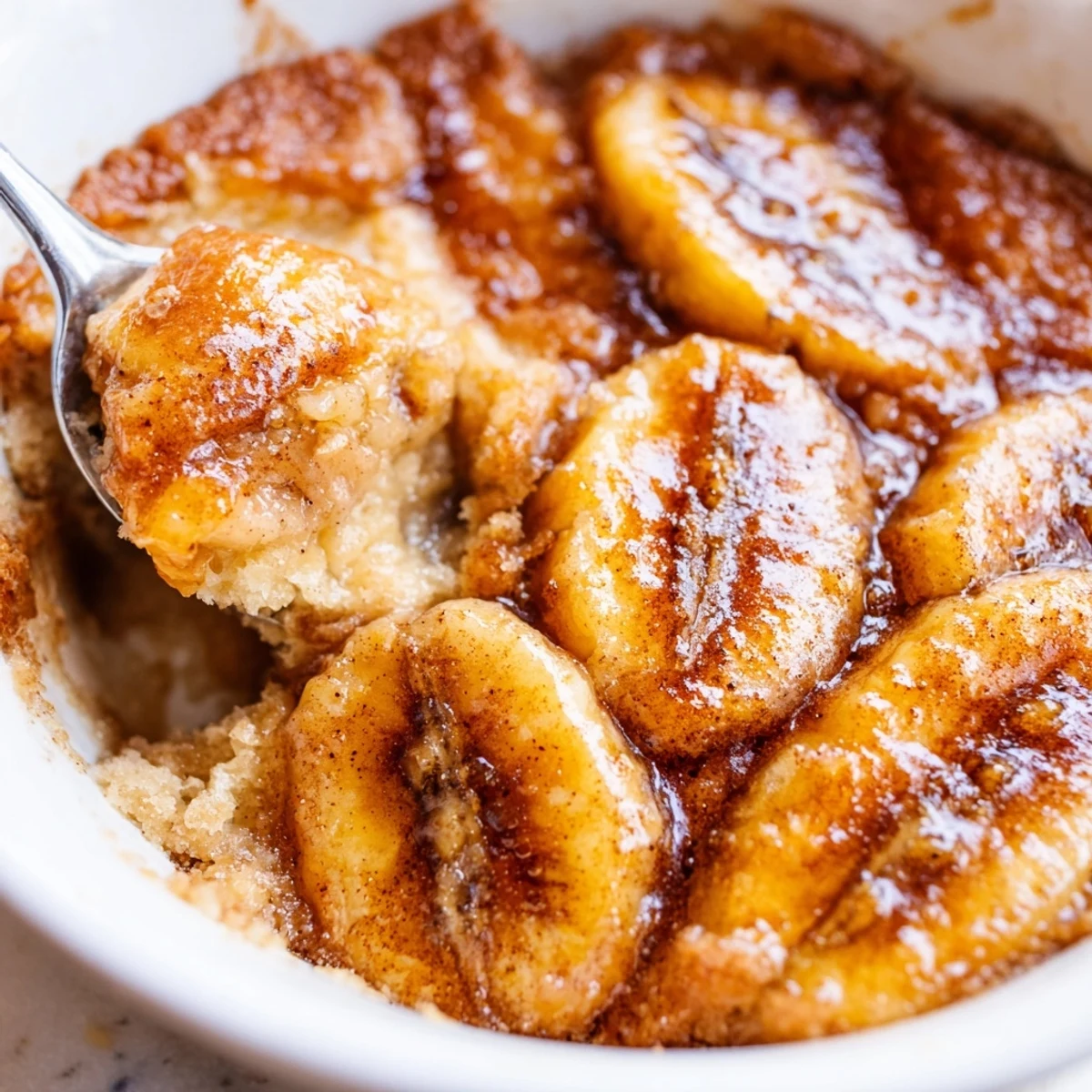 Golden Southern banana cobbler fresh from the oven with bubbling caramelized fruit